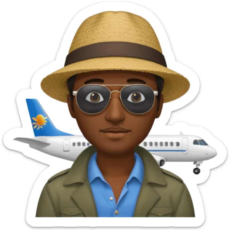 Visage homme créole réunionnais avec chapeau arrive avion sticker