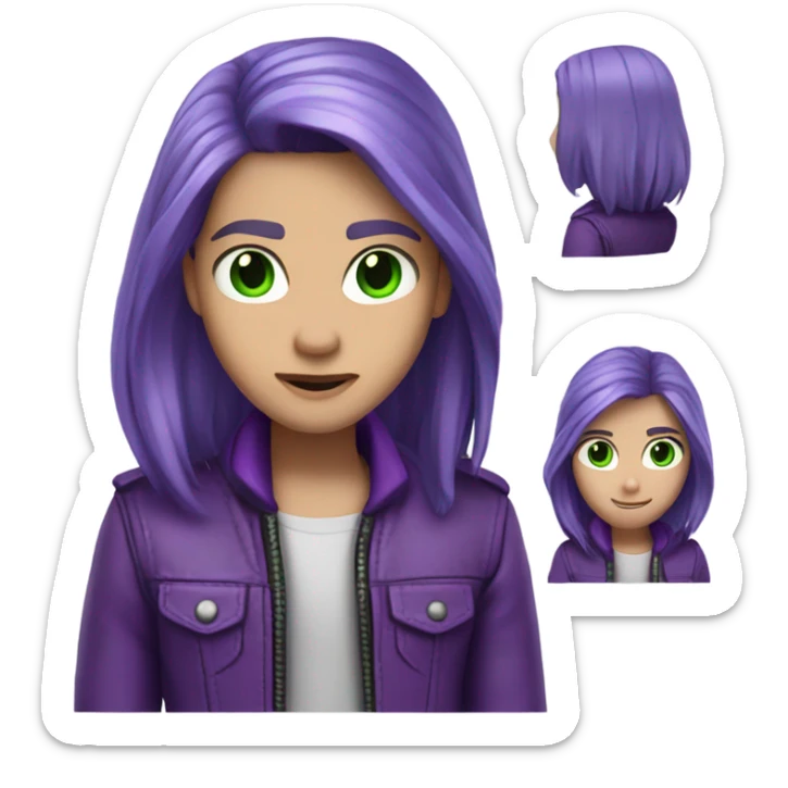 Mal from Descendants (white skin, long straight purple hair, green eyes, purple leather jacket) sticker