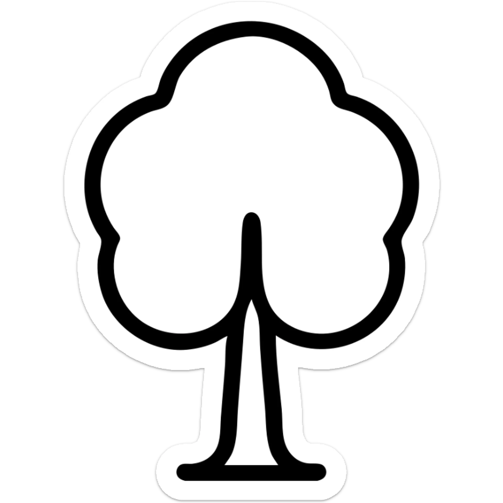 Add green color to the tree icon with a clear outline and minimal detail. The canopy should be green and the trunk brown. Keep it simple and suitable for a map, with a clean and minimalistic style. sticker