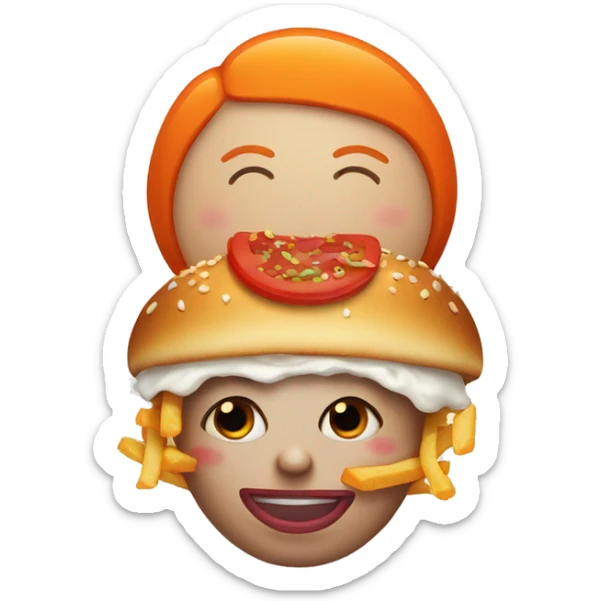 A pregnant clown with an orange side part haircut eating a big mac and fries  sticker
