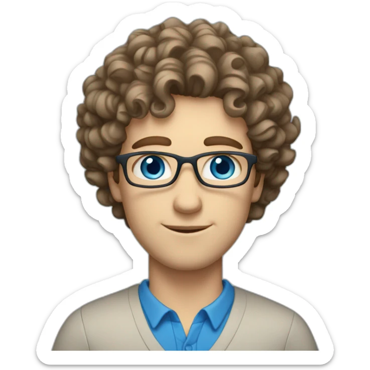Pale White Male Teacher with curly brown hair and blue eyes sticker