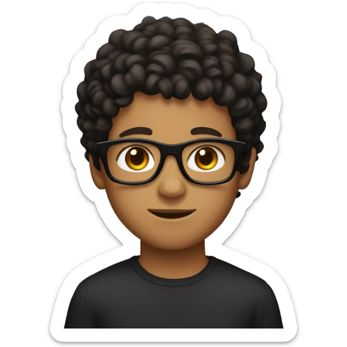 a boy with slightly tanned skin, black square glasses, with short curly hair and dark brown eyes sticker