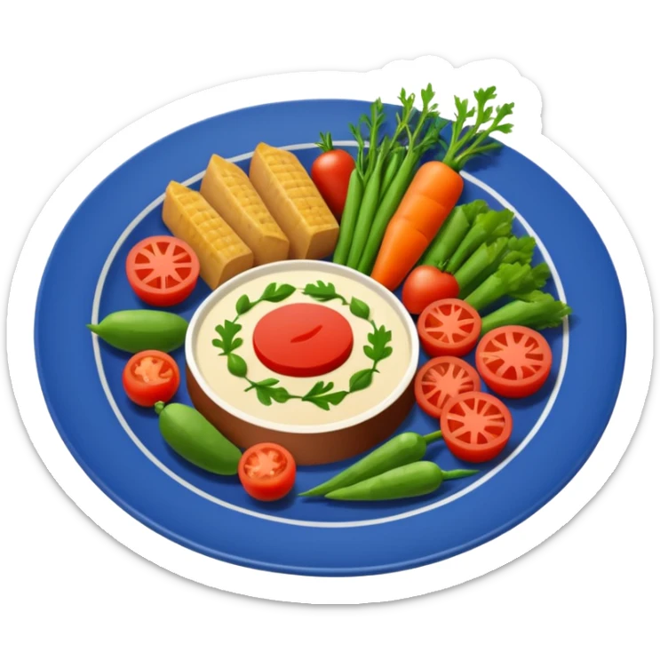 minimalist iOS style Apple emoji of a plate of pierade with vegetables and meat sticker