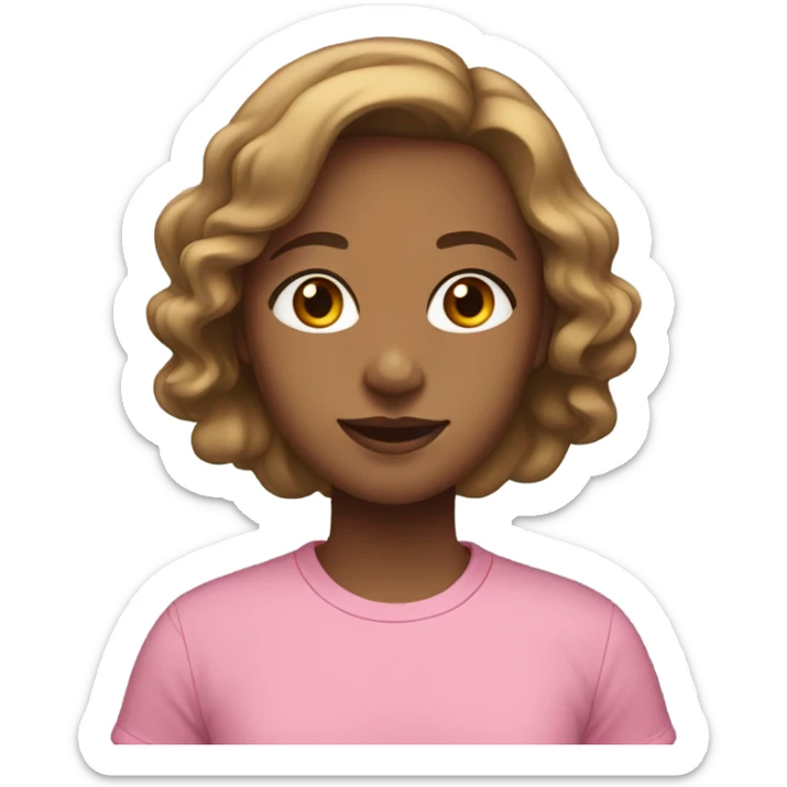 Light brown girl with shoulder length hair wearing pink t-shirt with green trim  sticker