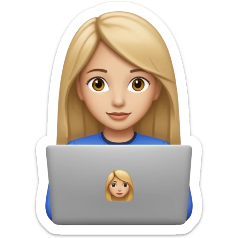 Pretty girl with medium long, light golden/brownish hair, Latina, with a laptop, AI-generated emoji. sticker