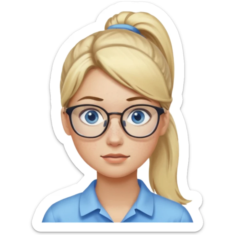 Just a head, blonde hair with lowlights in a ponytail, blue eyes, some freckles, a little older female ready to get some tasks done at work, no body and just one pony high on the back of the head sticker