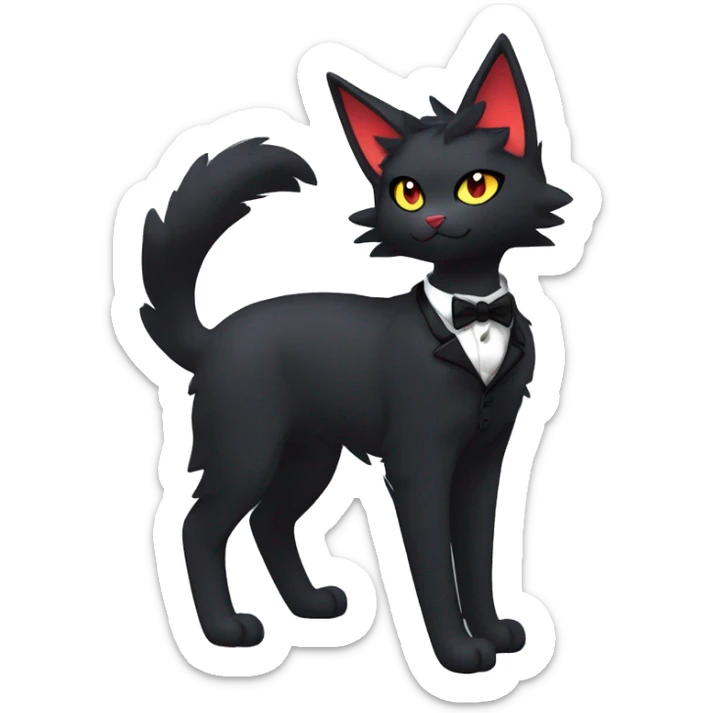 Shiny Dark Cool Edgy Black beautiful ethereal fantasy Kawaii Sona Litten-Fakemon-cat-animal with edgy bat-ears bow tie black emo-mane vtuber model Full Body sticker