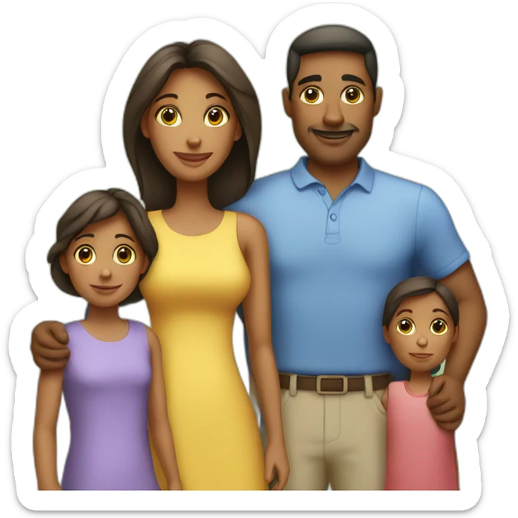 Family with 4, father, mother, Big boy, small girl sticker