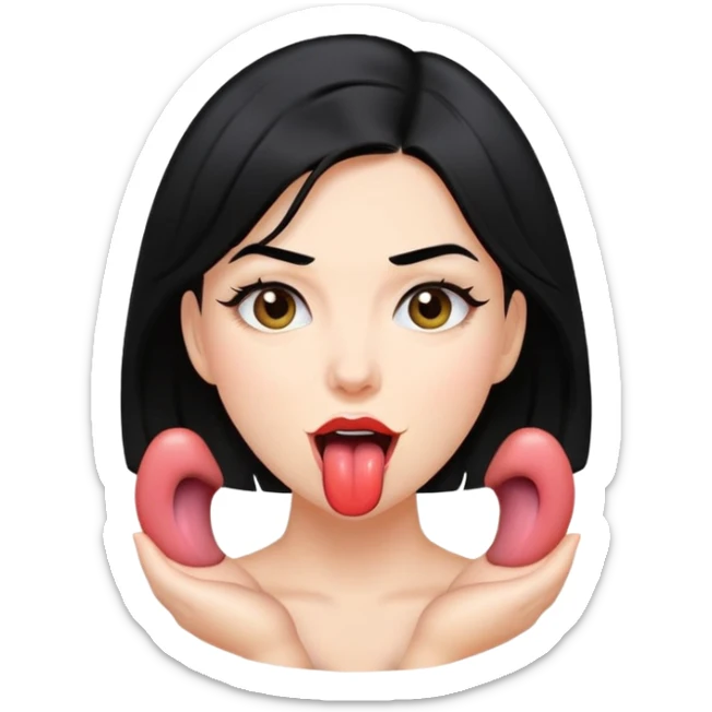 tongue out emoji with blackhair, women sticker