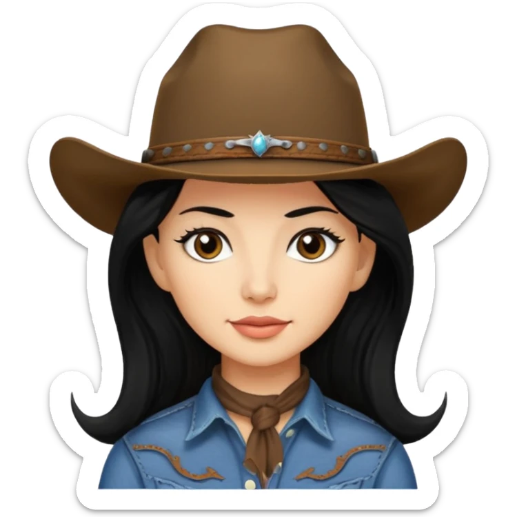 cowgirl woman who has long black hair, light skin, dark brown eyes sticker