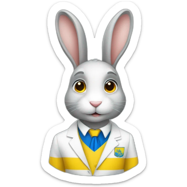A rabbit student in a suit in the color of the Ukrainian flag sticker