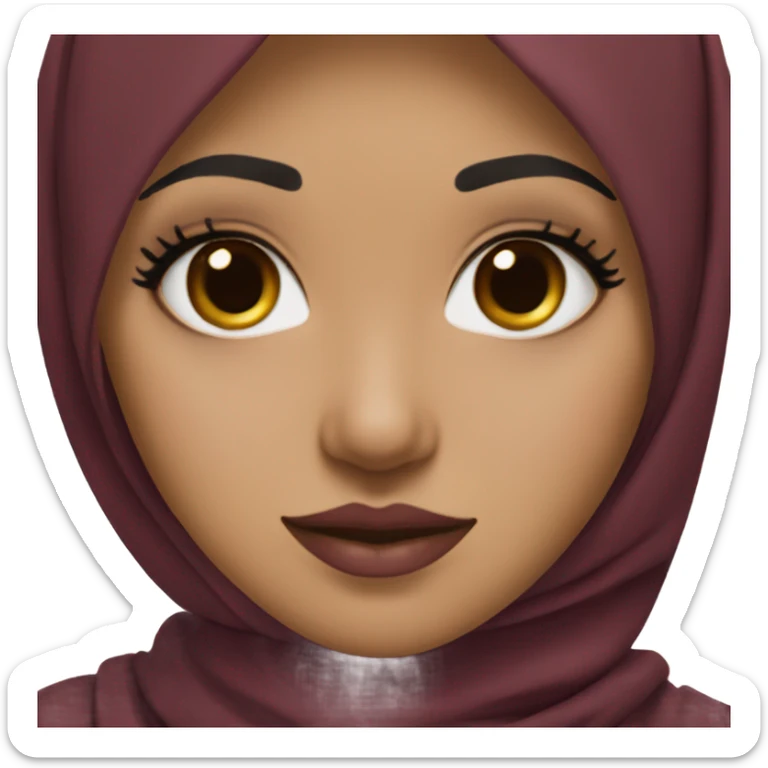 A Qatari girl wearing Burgundy hijab and clothes with Burgundy lipstick light sling brown eyes brown eyes and black lashes  sticker