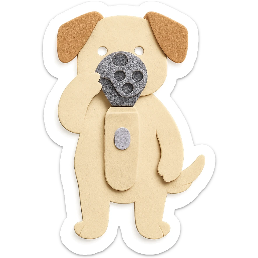 creamy beige electric shaver dog, brushing its fuzzy face, soft pastel, full-body sticker