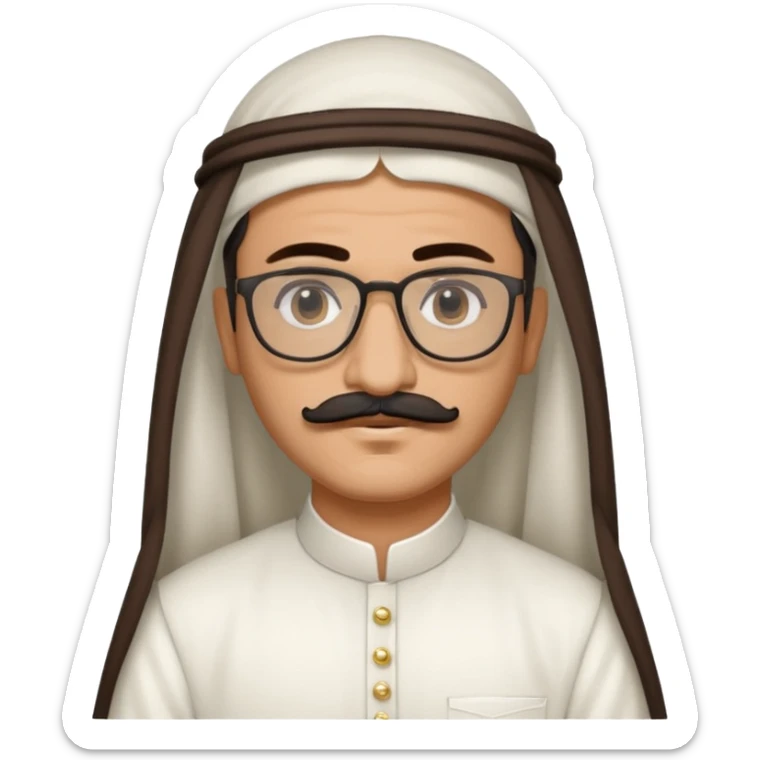 A Saudi singer named Rabah Saqr has a mustache and wears glasses and wears a shamag and a Saudi dress sticker