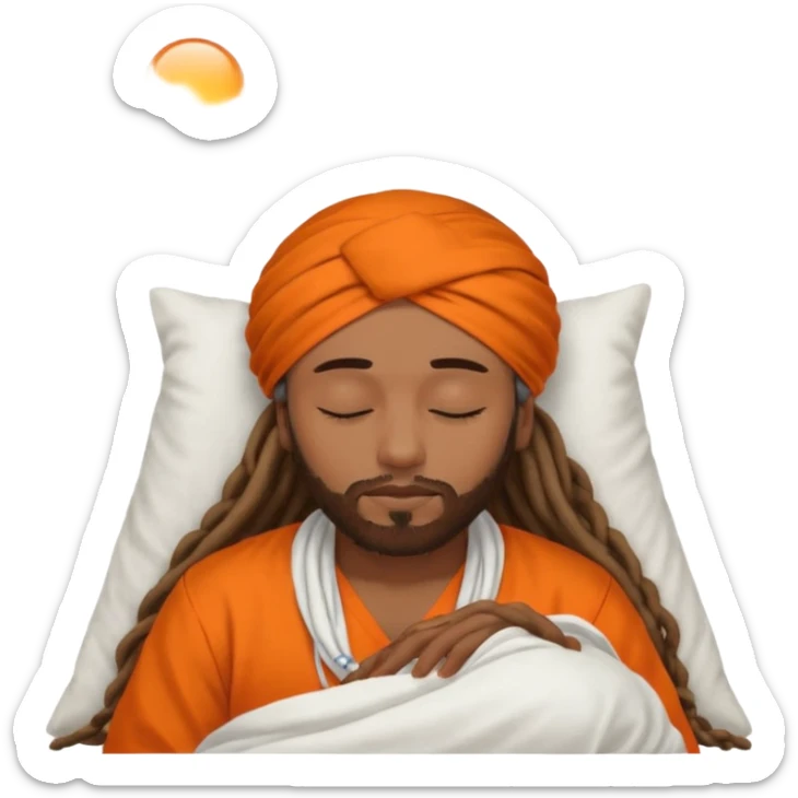 Brownskin man with long dreadlocks add a white turban on his head orange shirt sleeping with zzz above his head sticker