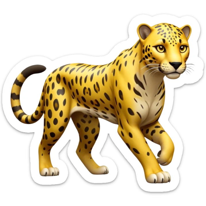 cinematic-jaguar-realistic-full-body-standing-emoji,-muscular-and-stealthy-frame-ready-to-pounce,-long-tail-curving-slightly,-head-tilted-dramatically,-sleek-yellow-fur-with-dark-rosettes,-piercing-yellow-eyes,-simplified-yet-realistic sticker