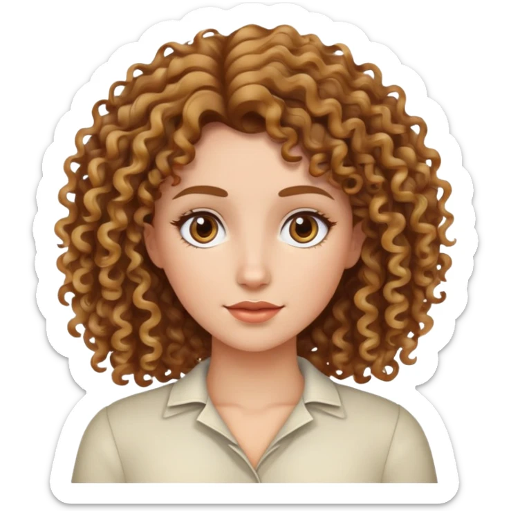 Piel blanca mujer de pelo castaño con las puntas rubias y pelo rizado  sticker