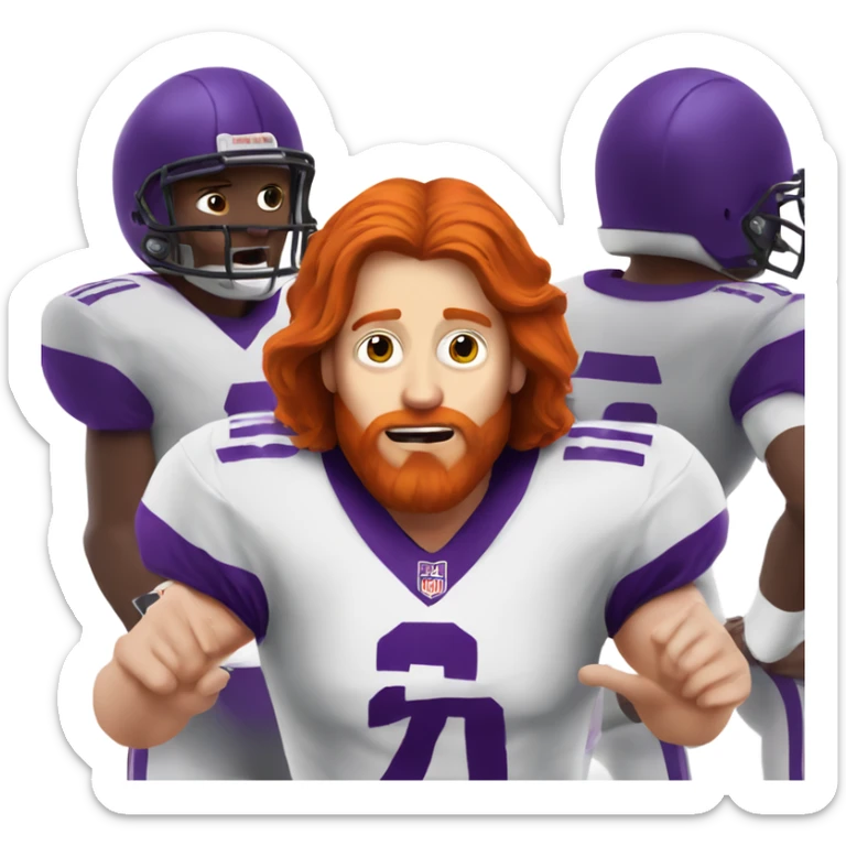 Redhead jesus playing American football wearing purple and silly face sticker