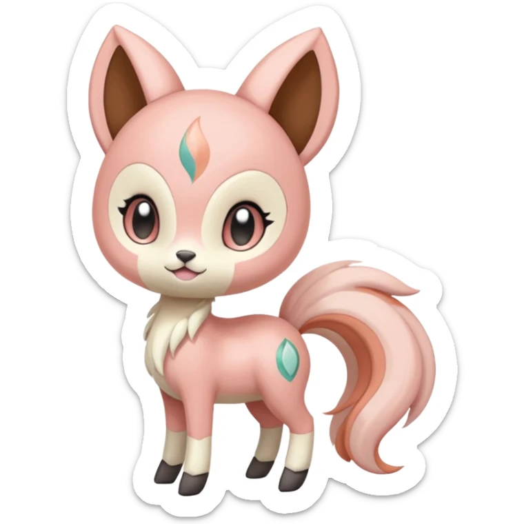 Pastel Pink-Peach Soft-Cream Rosy-Glossed Cute Round Meloetta-Trico-hybrid-animal-creature (full body) sticker