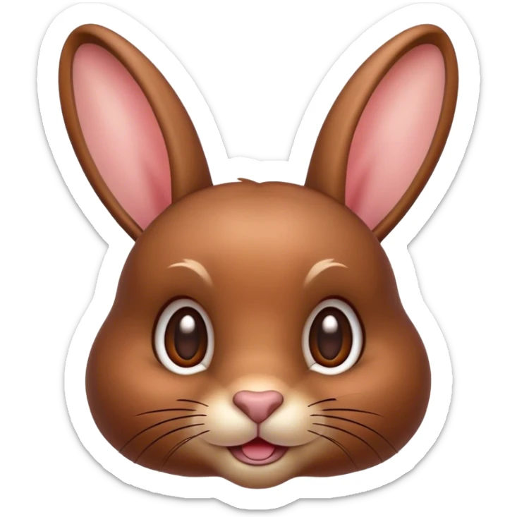 Cinematic Cute Brown Rabbit Portrait Emoji, Head tilted playfully and inquisitively, featuring a glossy, velvety brown fur with perky ears, round, sparkling brown eyes filled with curiosity, Simplified yet irresistibly adorable features, highly detailed, glowing with a warm, friendly glow, high shine, affectionate and lively, stylized with a touch of whimsy, bright and endearing, soft glowing outline, capturing the essence of a mischievous yet loving bunny, so playful it feels like it could hop out of the screen and into your arms! sticker