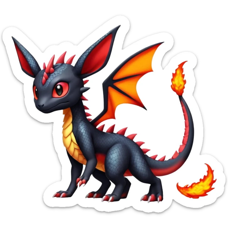 Cute Exotic Colorful Guilmon-Salandit-Umbreon-Fakémon-hybrid-creature (full body)  sticker
