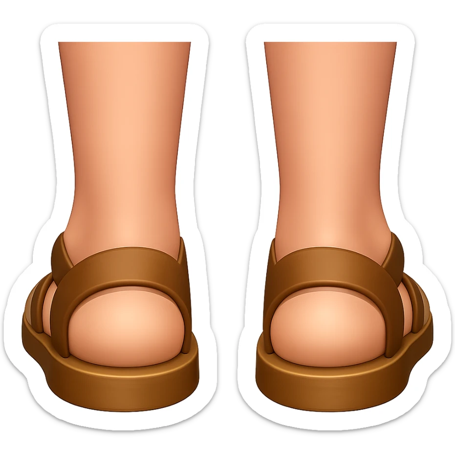 Backview of feet in light brown biblical sandals, in emoji style with transparent background. sticker