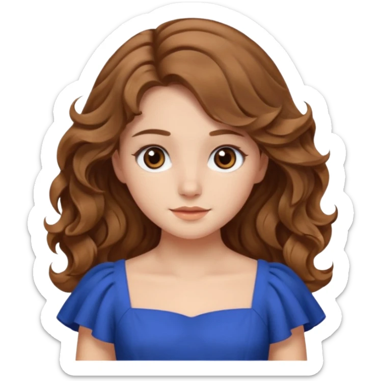 Açık kumral saçları olan, dalgalı kabarık saçlı beyaz tenli kahverengi gözlü bir kız çizer misinn sticker