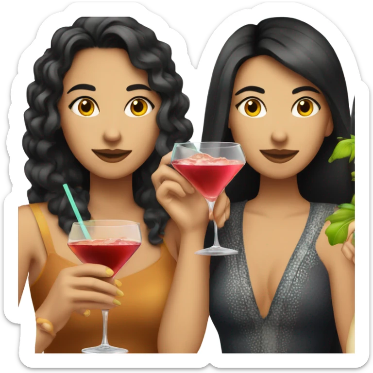 3 kaukasian women drinking cocktails, 2 of them have Brown hair and 1 has Black hair sticker