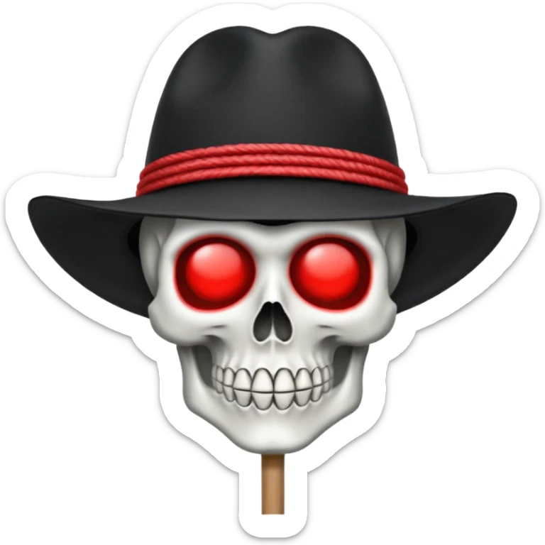 Drapeau de tête de mort avec un fond noir et sur la tête met un chapeau de paille avec un fil rouge sticker