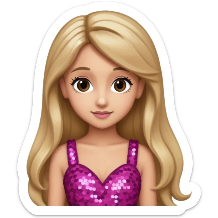 Ariana Grande with long dark blonde hair, dark pink sequin dress sticker