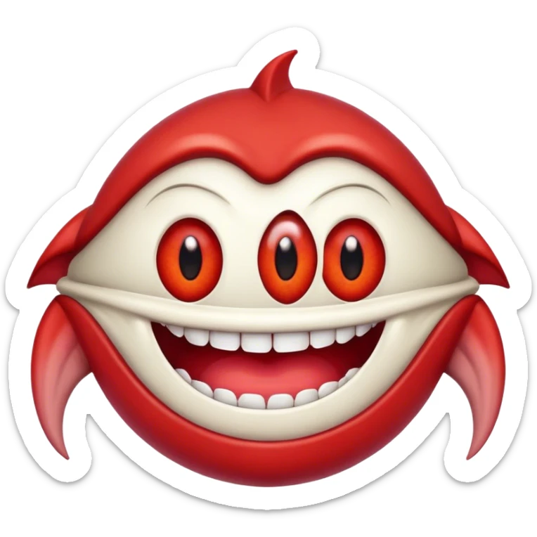 Creature comes out of the eye of a another creature who has red skin and a wide smile with long teeth sticker