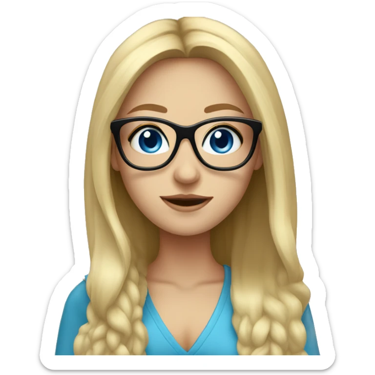 blonde long hair girl with black glasses and blue eyes sticker