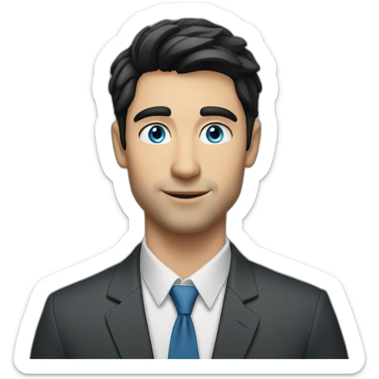 man, blue eyes, 30 year old, caucasian, black hair, blazer, t-shirt, good looking sticker