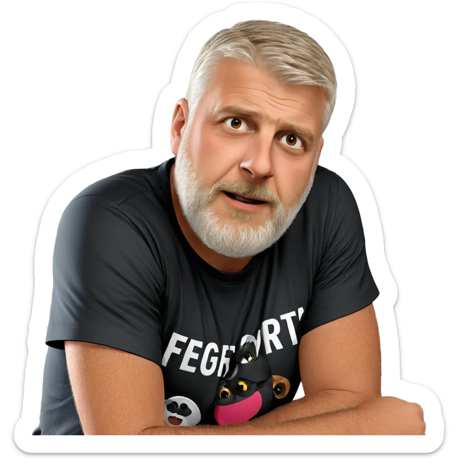 black shirt with beard sticker