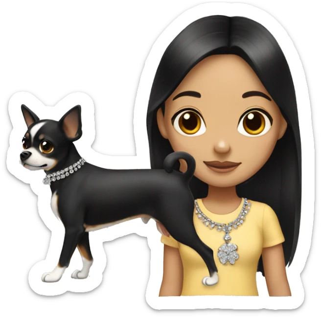 girl with black hair jewelry walking Chihuahua sticker
