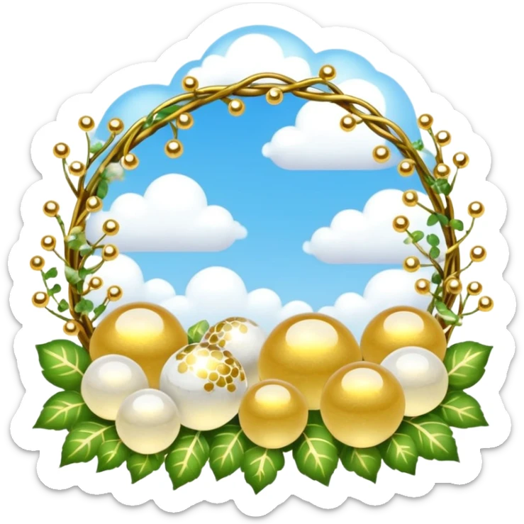 White and glittery gold with marbles, vines, divine, heavenly, spiritual, pure, glowing, cute clouds, sunshine, sparkly, beautiful, elegant, luxurious, pretty, aesthetic scenery scene picture   sticker