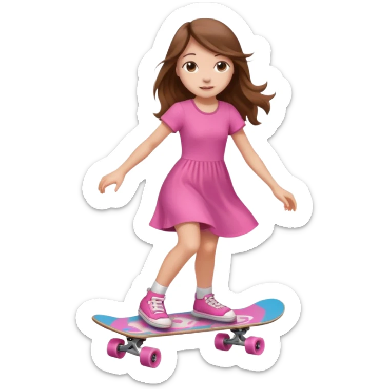 Dinosaur on a skateboard pink dress for girls in  sticker