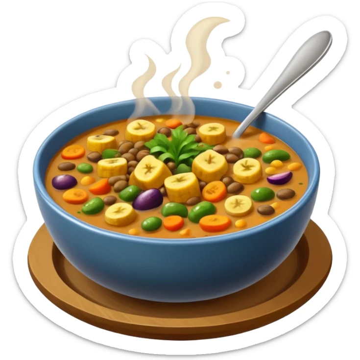 lentil soup with pieces of plantain and mixed vegetables in a warm bowl sticker