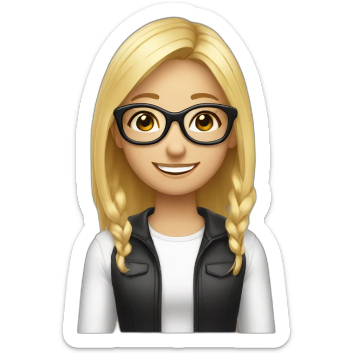 Une fille tismey avec des lunettes noires, des cheveux blonds et les dents blanches avec un sourire  sticker