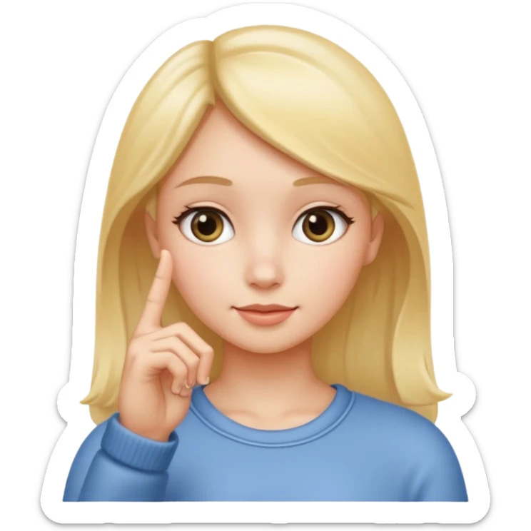 emoji of a girl making the ‘small’ gesture: thumb and index finger almost touching to indicate tiny size, other fingers curled, hand positioned near her face, soft glossy emoji texture sticker