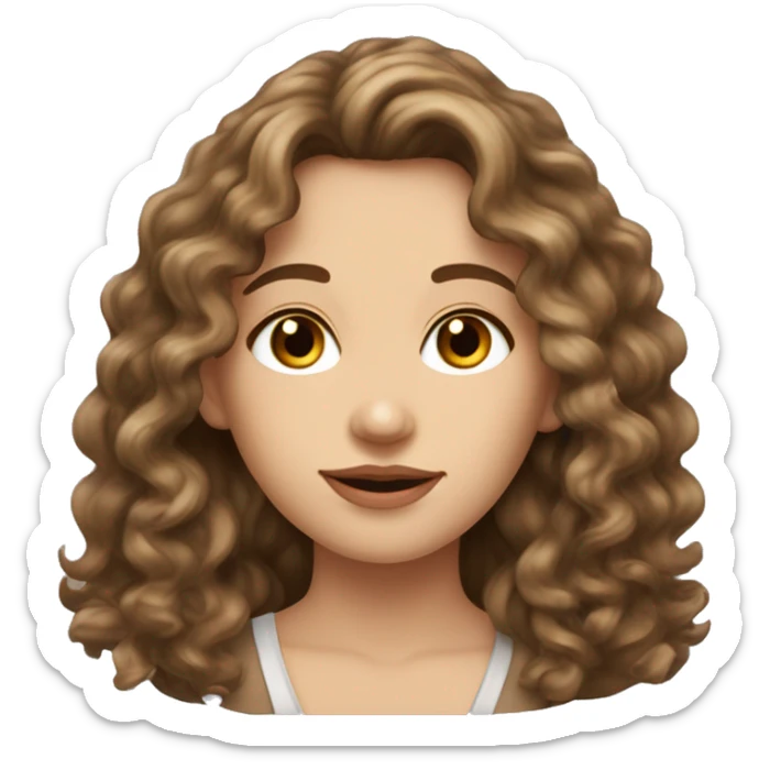 Lady long curly brown hair attractive face brown eyes attractive lips square jaw high cheek bones looks European  sticker