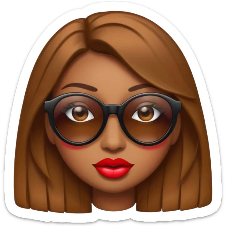 Diva emoji: emoji with sunglasses covering half the eyes, long eyelashes, brown eyes, big lips sticker