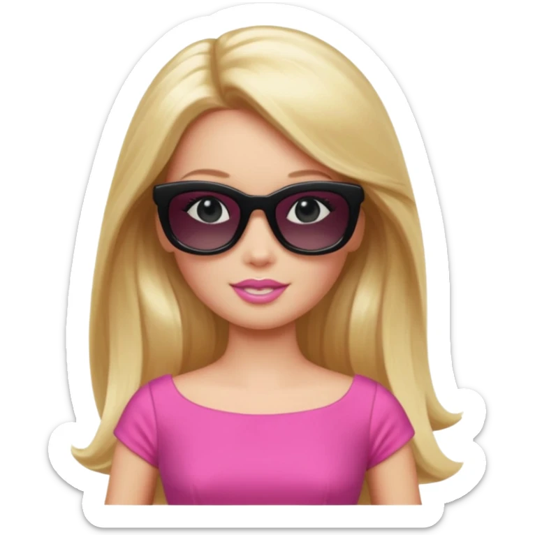 barbie with long blonde hair wear black sun glasses, pink dress sticker