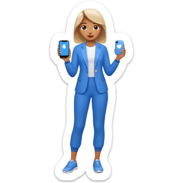 full body woman emoji inspired by AT&T, blue and white color scheme, holding a phone, Apple emoji style sticker
