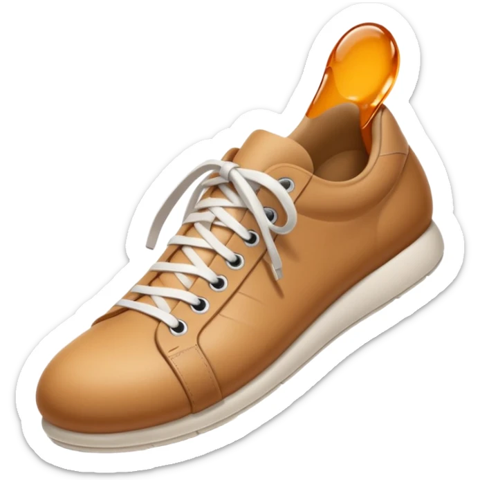3D Apple-style emoji of a human foot wearing a sneaker, fully visible, stepping firmly on the ground, leaving a clear shoe print under the sole. Rounded, glossy, smooth, soft shadows, white background.



 sticker