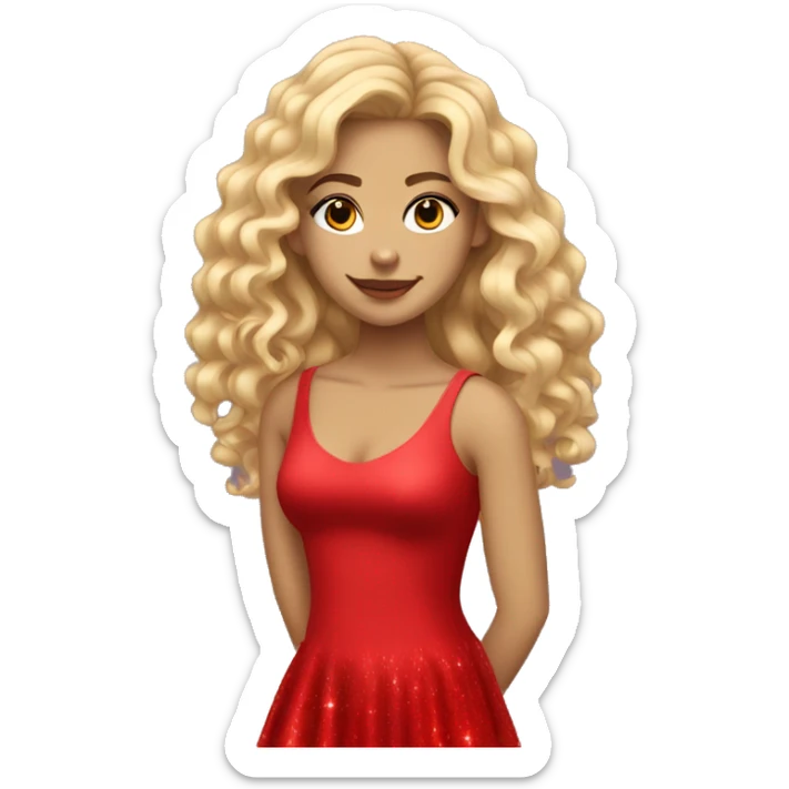 a teen that has very long curly blond with  a club dress that is red sparkle with red heels sticker