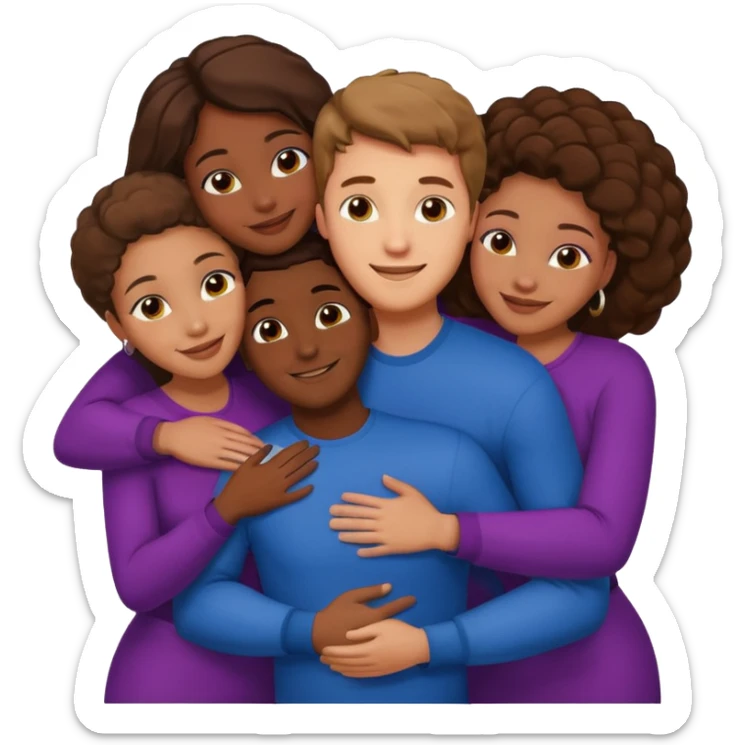 one american italian young brown-haired man surrounded by three african women with large butts hugging him and each other and massaging his crotch sticker