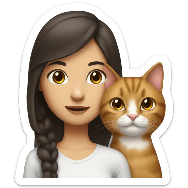 cat with brunette girl sticker