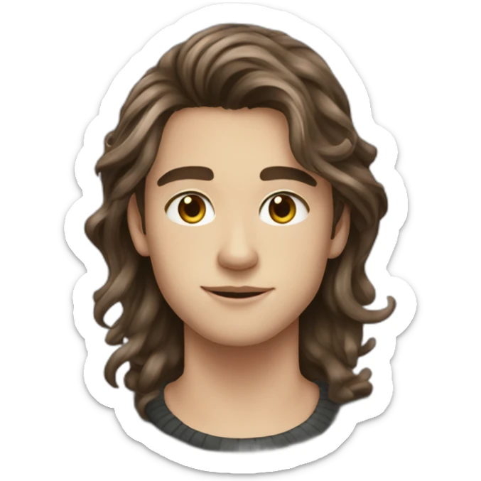 teenager boy brown long wavy hair and dark gray striped sweater sticker