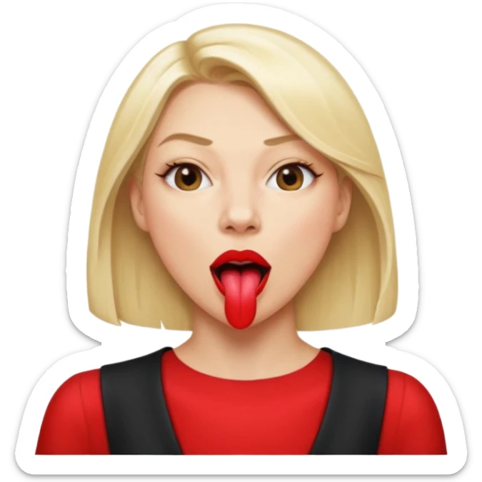 Woman head, blonde, slim, mouth wide open, tongue out, throat showing
 sticker